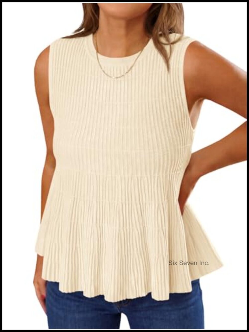 Women's Ribbed Knit Peplum Tank Top Sleeveless Ruffle Hem Summer Vest